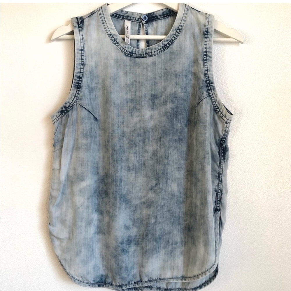 RVCA Light Blue Acid Wash Chambray Denim Tank Top